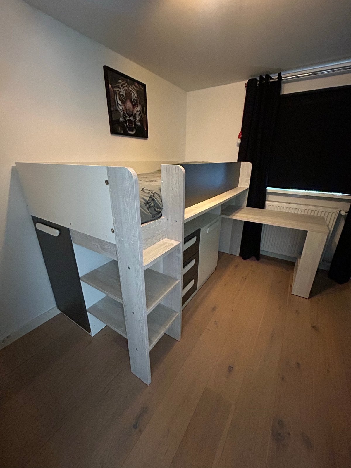 Halfhoogslaper met bureau en opbergruimte, Ophalen, Gebruikt, 90 cm, Eenpersoons