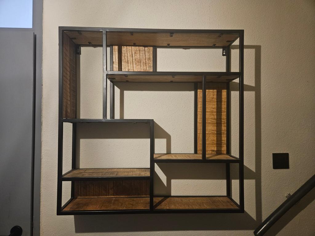 Industriële Wandrek Hout en Metaal, Huis en Inrichting, Met plank(en), 50 tot 100 cm, Zo goed als nieuw, Minder dan 25 cm