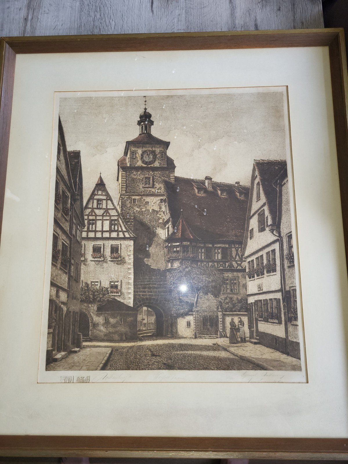 Rothenburg Duitsland - Originele Ets in Lijst, Antiek en Kunst, Kunst | Etsen en Gravures, Ophalen