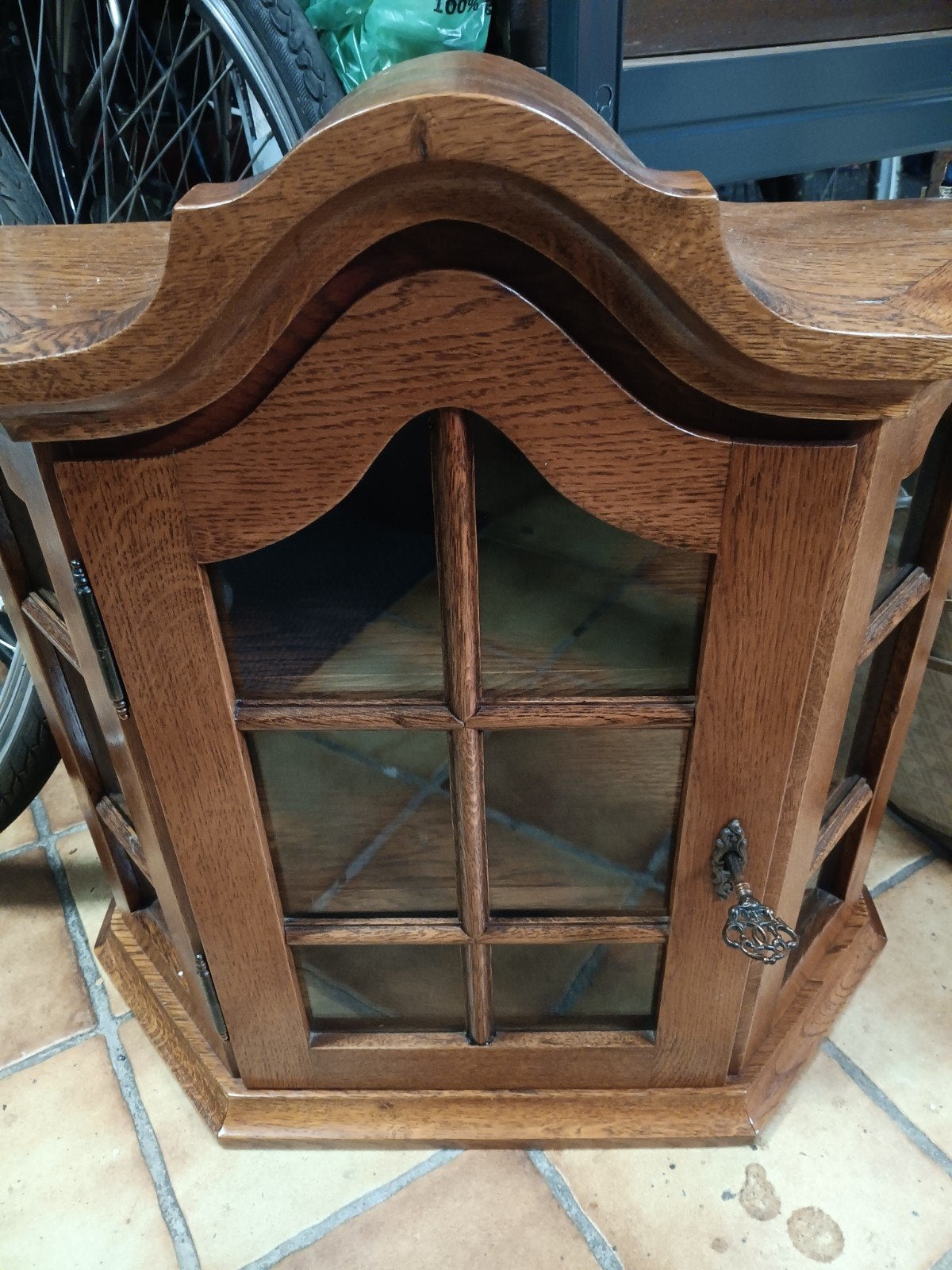Eikenhouten Theekastje met Glazen Deurtjes, Antiek en Kunst, Ophalen