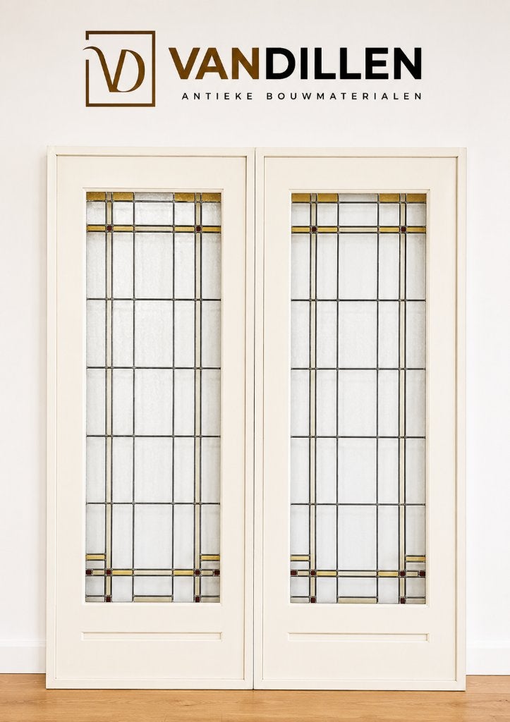 Oude ensuite / schuifdeuren glas in lood mooie set