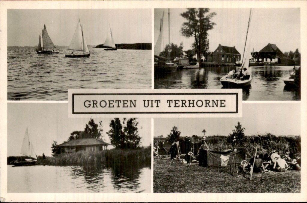 Terhorne - Zeilboten - Havenscenes, Ophalen of Verzenden, 1940 tot 1960, Gelopen, Friesland