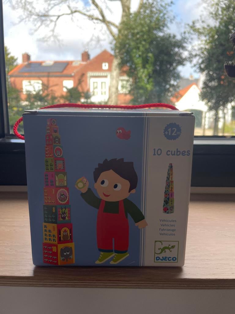 Djeco stapeltoren 10 kubussen voertuigen dieren, Ophalen, Nieuw, Overige merken