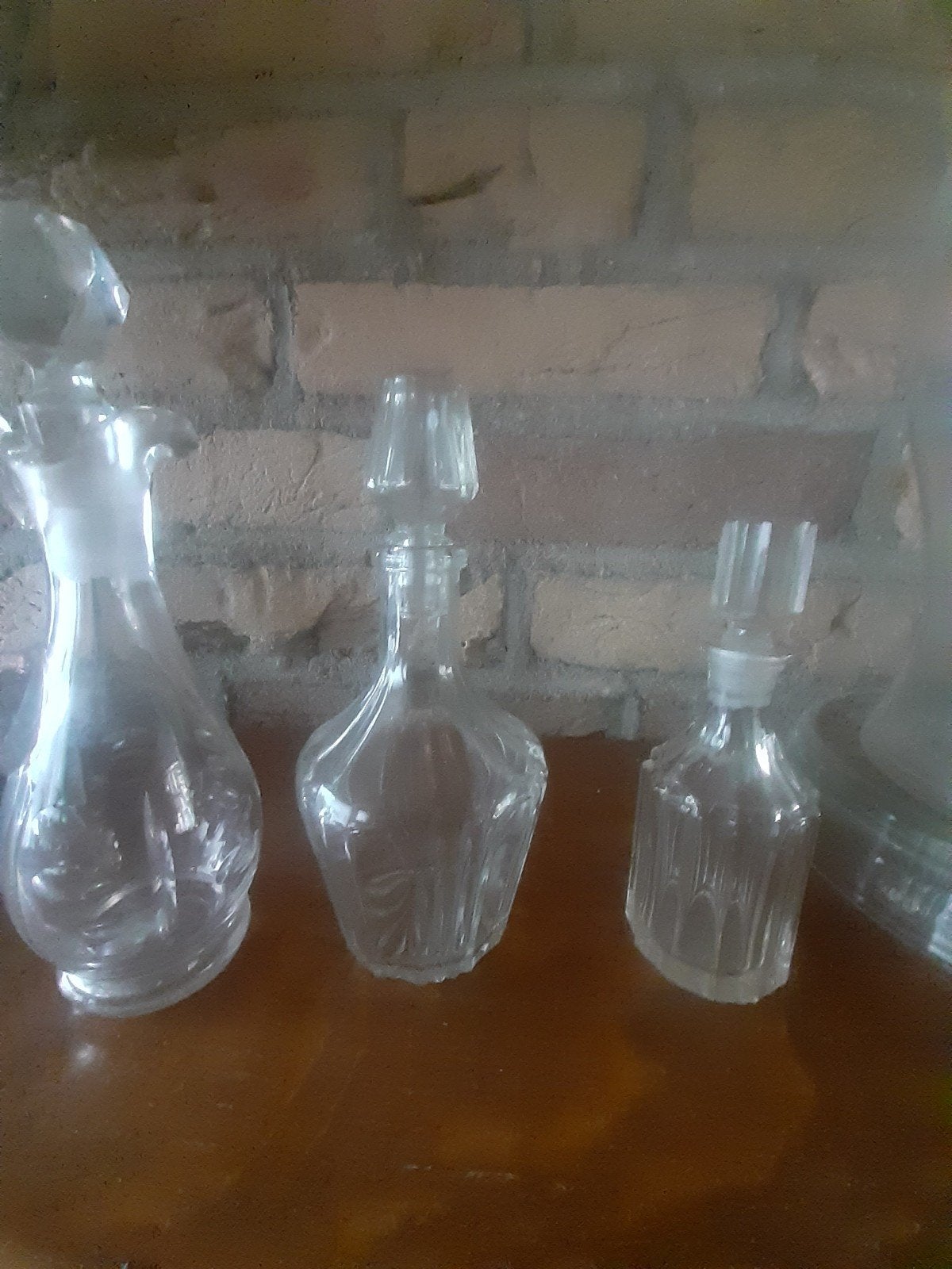 Set van 3 antieke glazen karaffen met stop, Antiek en Kunst, Ophalen of Verzenden