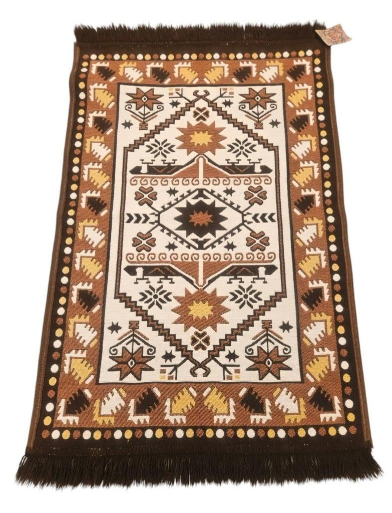 Vintage oosters wol Kelim tapijt Aztec design 62x91cm, 50 tot 100 cm, Zo goed als nieuw, Vintage, Kelim, Etnisch, Crème