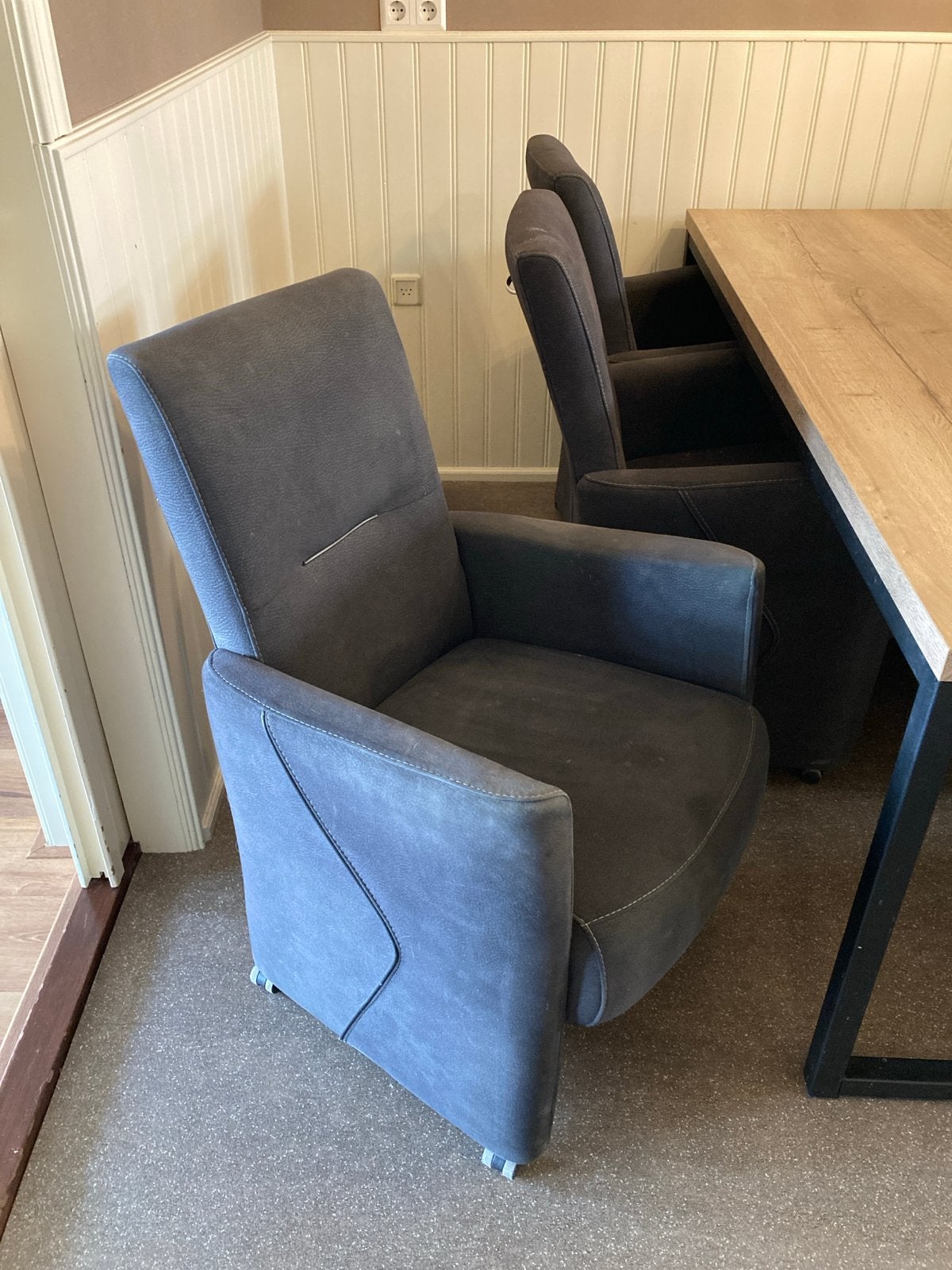 6 stoelen met wieltjes - Grijs stof, Ophalen, Gebruikt, Vijf, Zes of meer stoelen, Stof