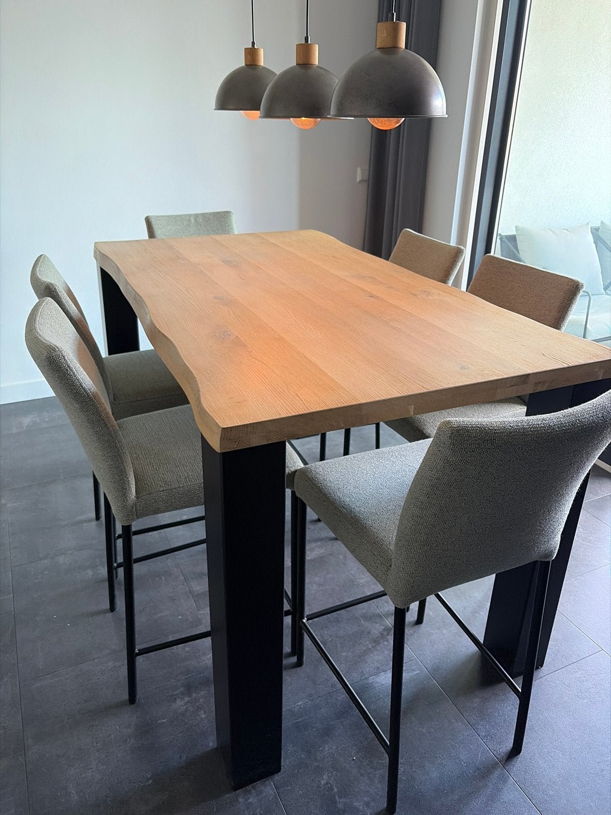Industrial Kitchen bar table with 6 stools 160x90, Ophalen, Gebruikt, 50 tot 100 cm, Vijf personen of meer