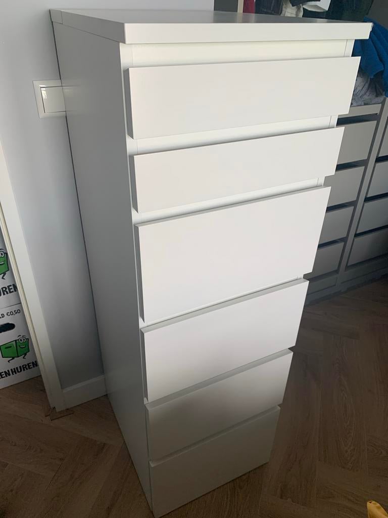IKEA Malm ladekast met spiegel, wit, Ophalen, Minder dan 50 cm, 5 laden of meer, Zo goed als nieuw