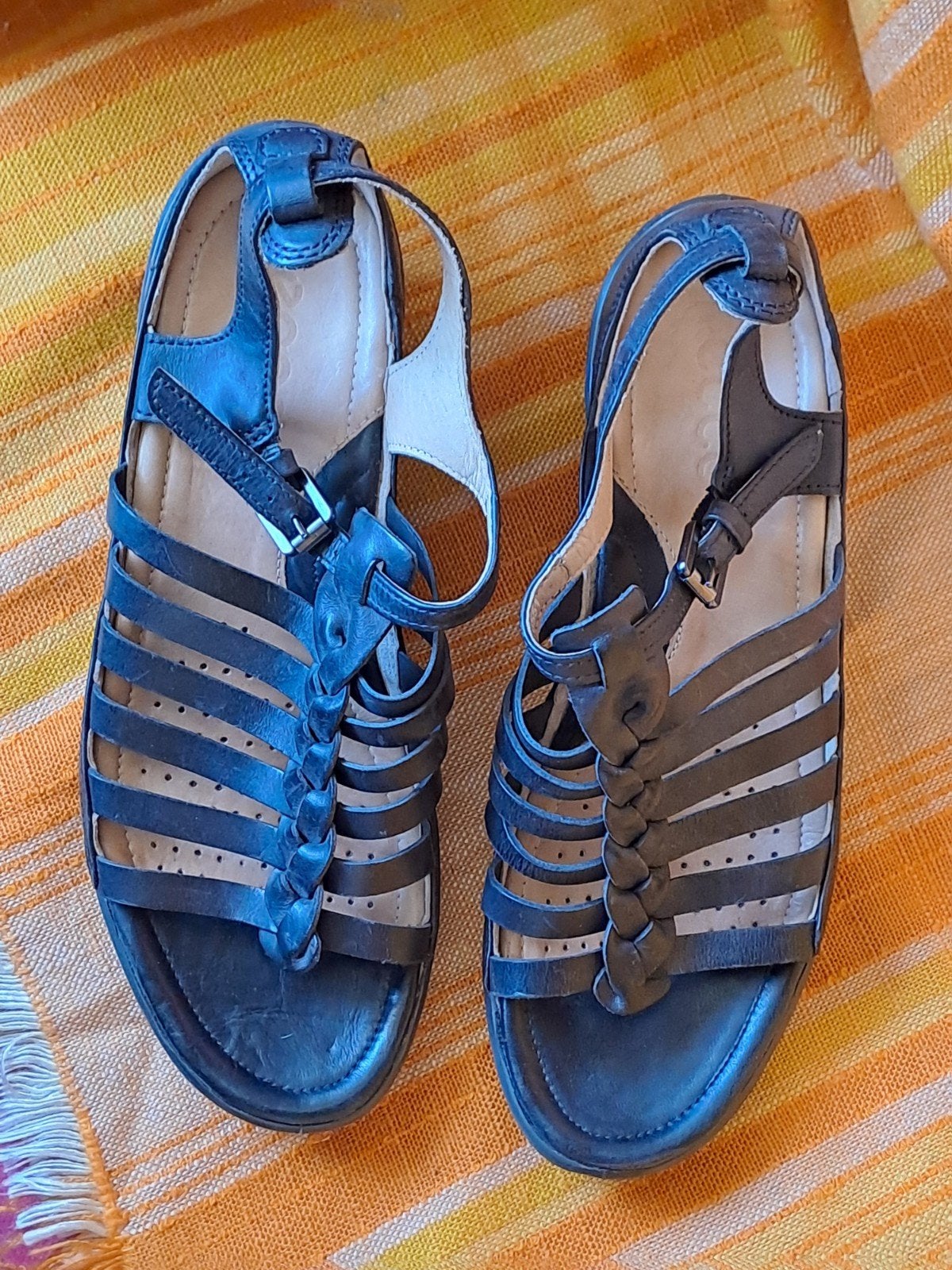 Zwarte Ecco sandalen met sleehak, maat 38, Ecco, Zwart, Gedragen, Sandalen of Muiltjes