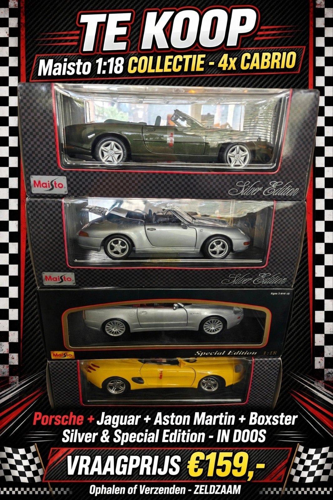 MEGA PARTIJ 4x Maisto 1:18 Porsche Jaguar Maserati Mustang, Hobby en Vrije tijd, Ophalen of Verzenden, Nieuw, Auto, Maisto