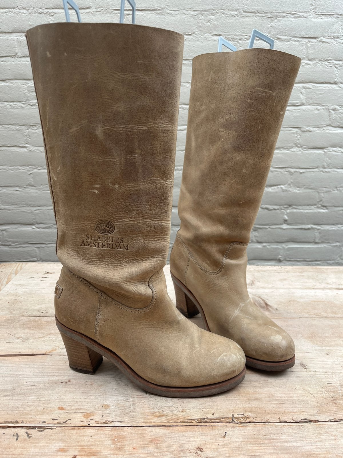Shabbies Amsterdam hoge laarzen - Zo goed als nieuw, Hoge laarzen, Beige, Ophalen of Verzenden, Zo goed als nieuw
