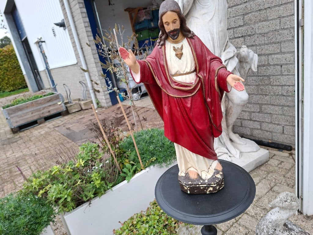 antiek groot heilig hard jezus christus beeld, Antiek en Kunst, Ophalen of Verzenden
