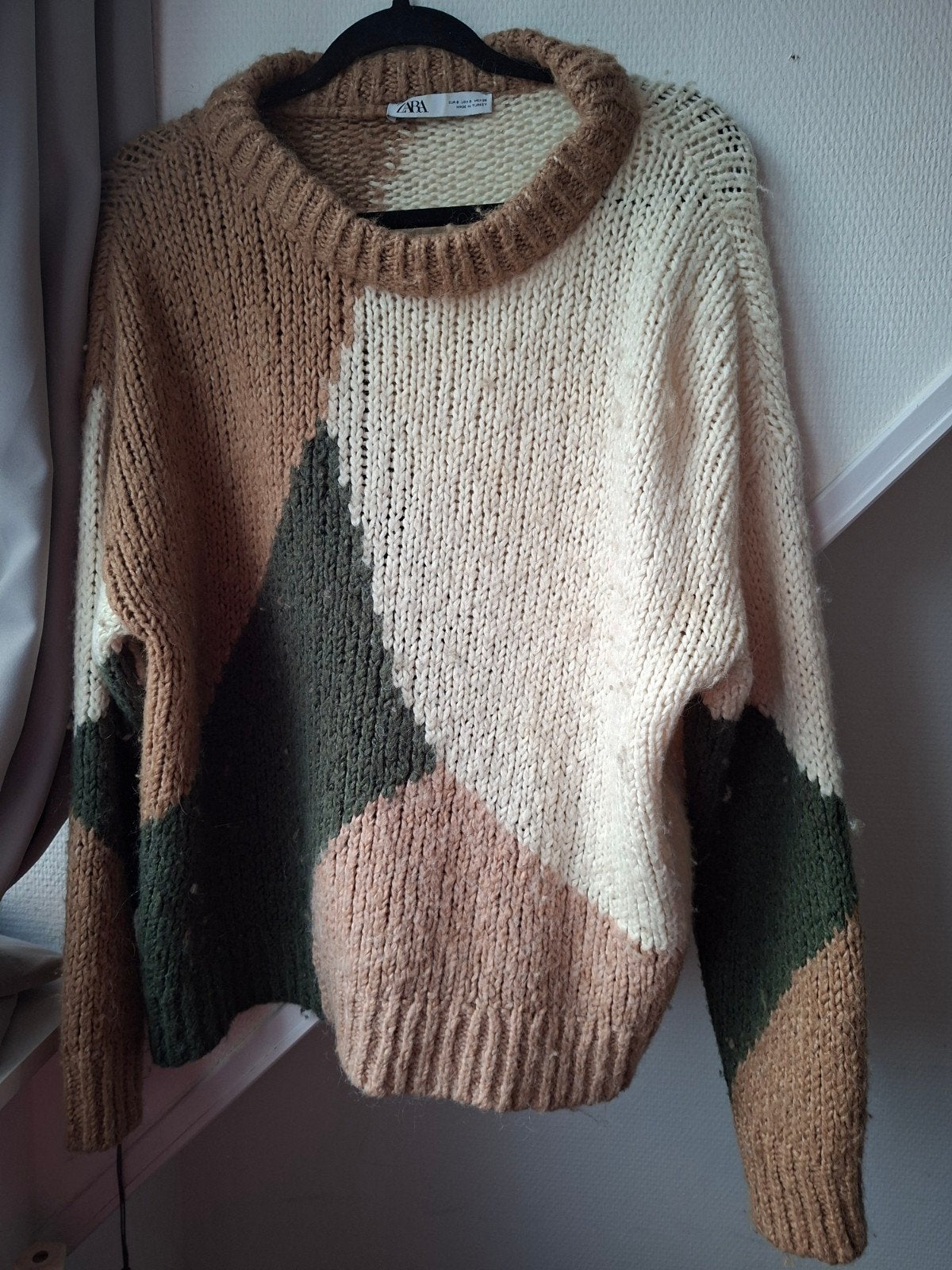 Zara gebreide trui met kleurblokken - Maat S, Ophalen of Verzenden, Zo goed als nieuw, Beige