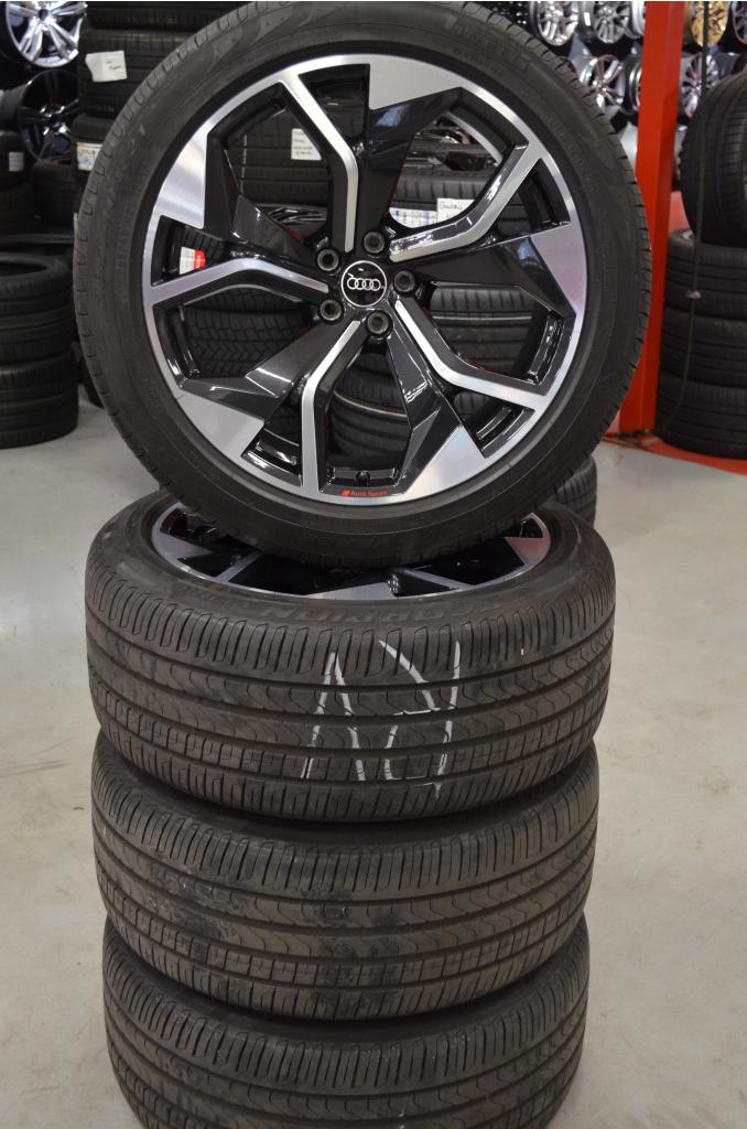 Originele 21" Audi Q7 5x112 ET25 66.6 Velgen + Zomerbanden, Niet ingevuld, Gebruikt, 285 mm, Banden en Velgen