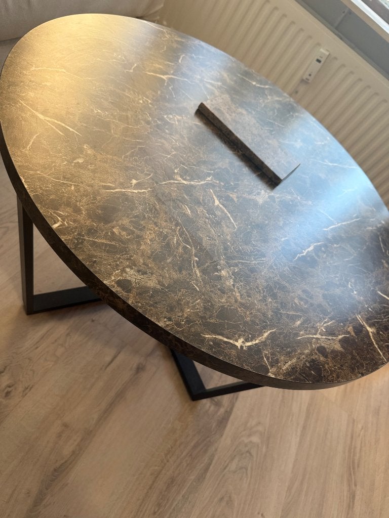 Bruine marmeren salontafel met bijpassende onderzetter, Huis en Inrichting, Tafels | Salontafels, Rond, Minder dan 50 cm, 50 tot 100 cm