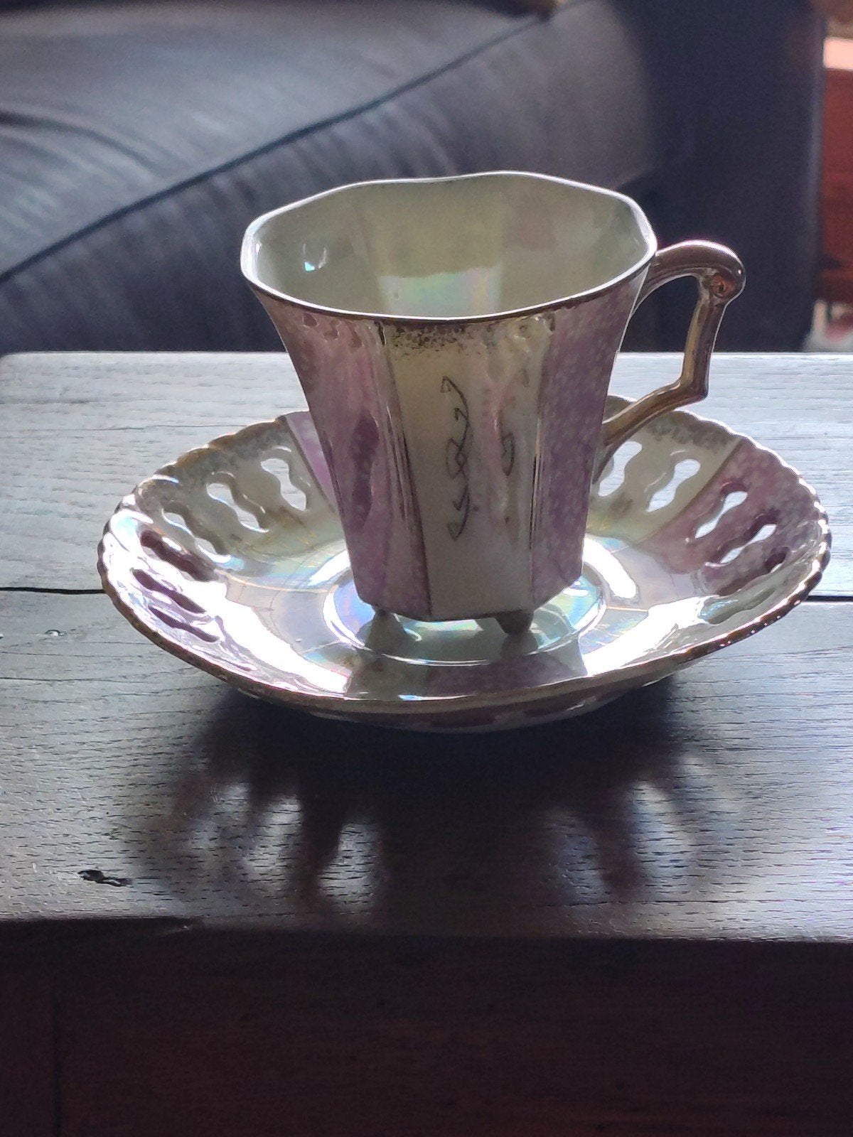 Vintage Japanse Lusterware Kop en Schotel - Parelmoer & Goud, Ophalen of Verzenden