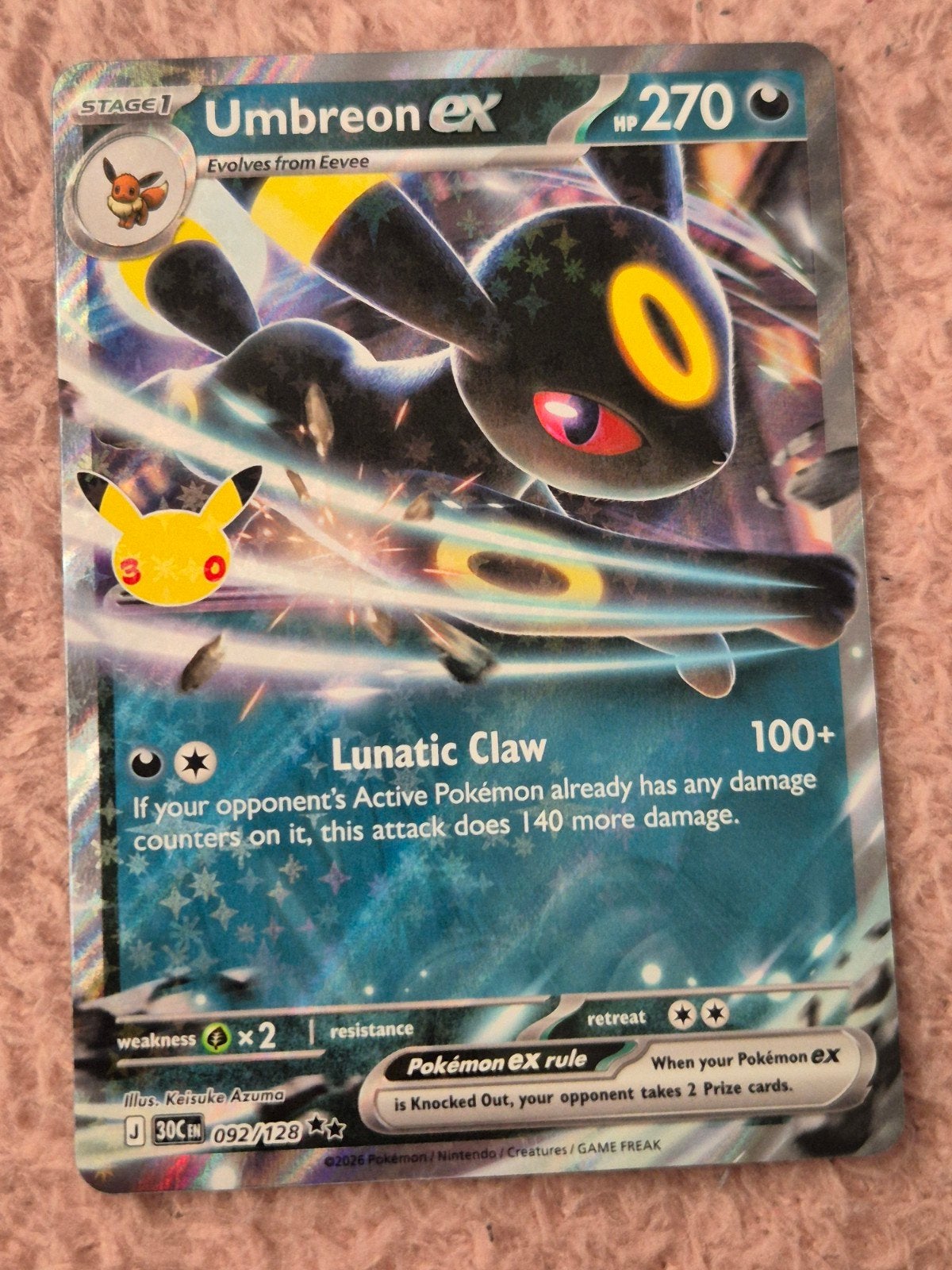 Umbreon Ex  - 092/128 - 30th Celebration (30C 092) NM, Ophalen of Verzenden, Nieuw, Losse kaart