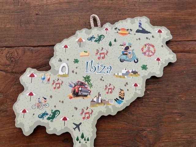 NIEUW ! Wandbord Ibiza met leuke plaatjes 28 x 25 cm, Wandhanger, 28 cm, Meerkleurig, Nieuw