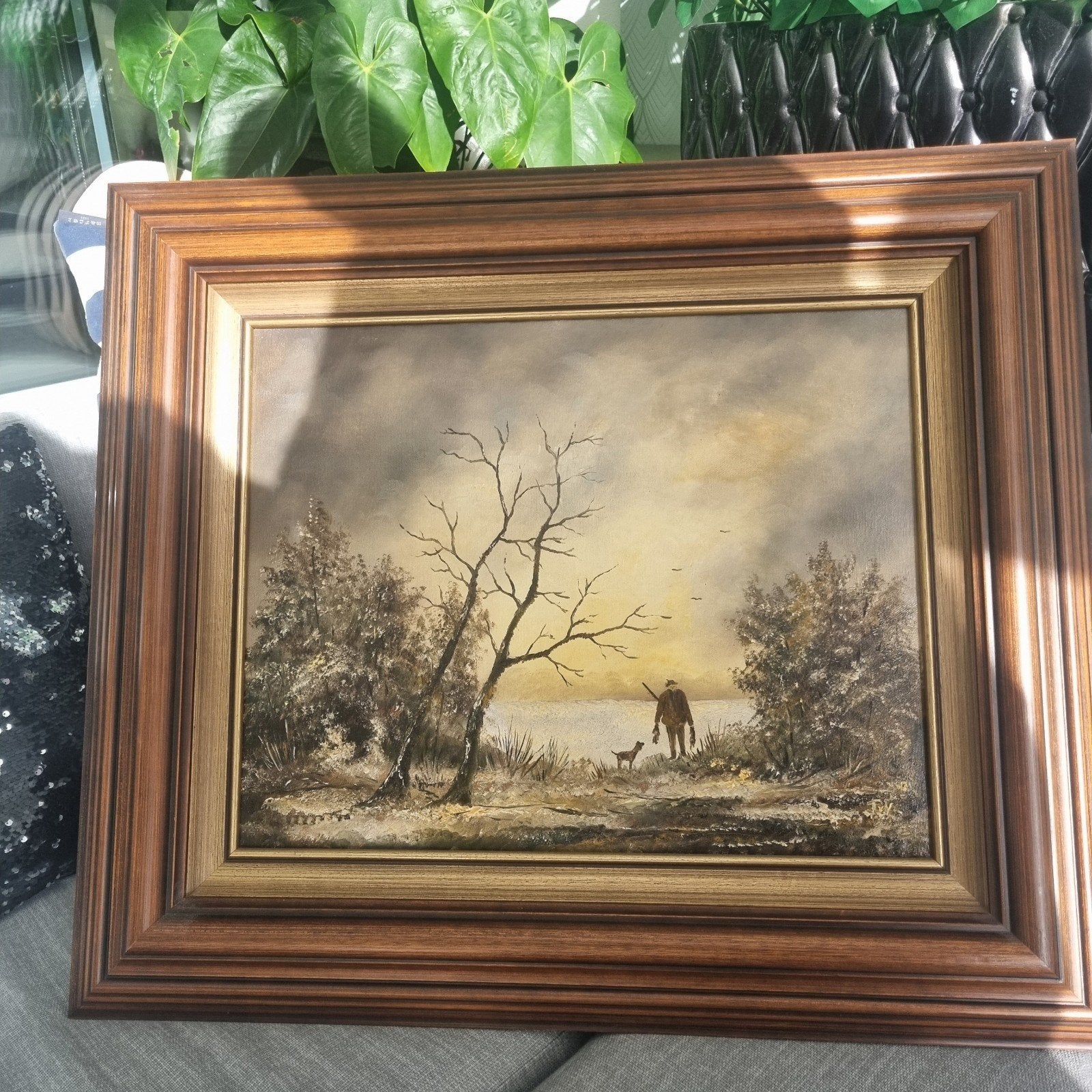 J.V. van Vloten: Klassiek landschap met jager en honden, Antiek en Kunst, Ophalen