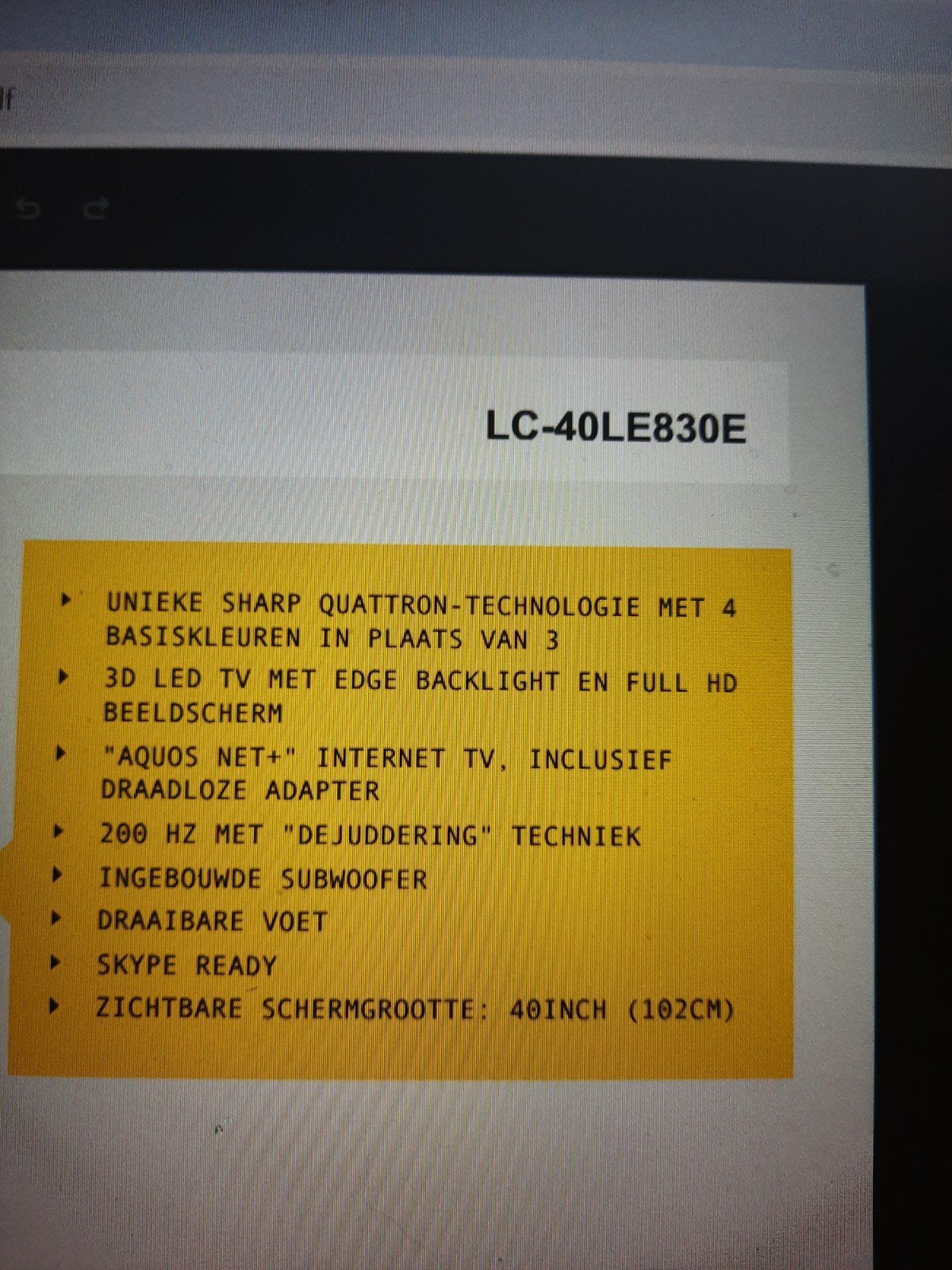 Sharp Aquos 40 inch Full HD LED Smart TV (LC-40LE830E), Ophalen of Verzenden
