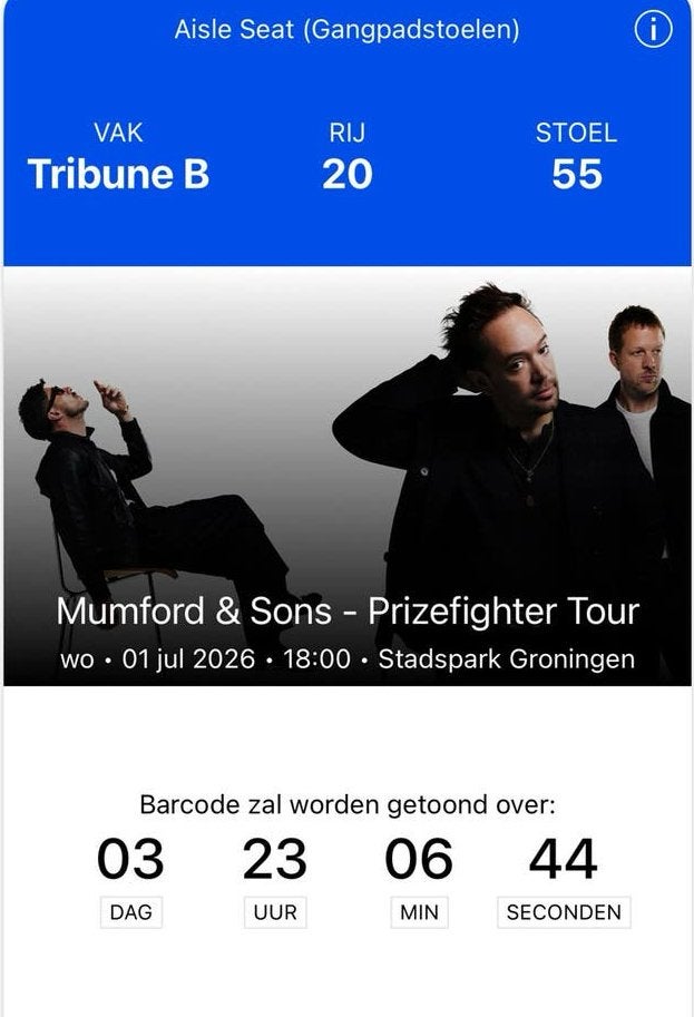 Mumford & Sons tickets zitplaatsen, Tickets en Kaartjes, Twee personen, Juli