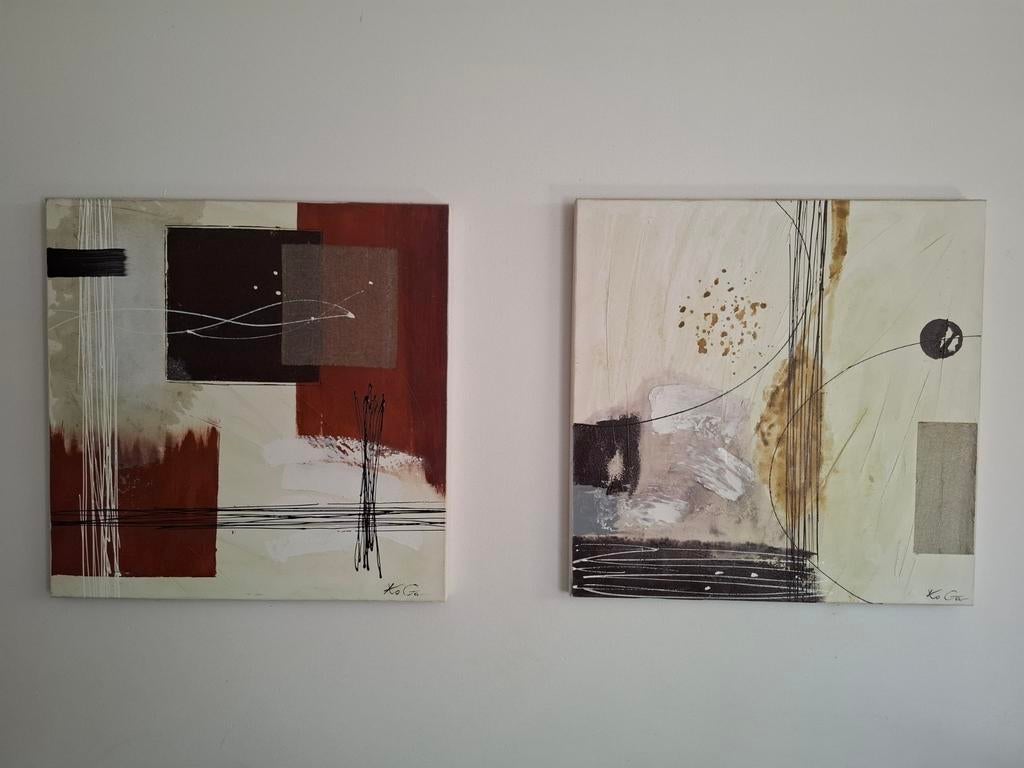 Set van 2 abstracte schilderijen - modern design, Antiek en Kunst, Kunst | Schilderijen | Abstract, Ophalen