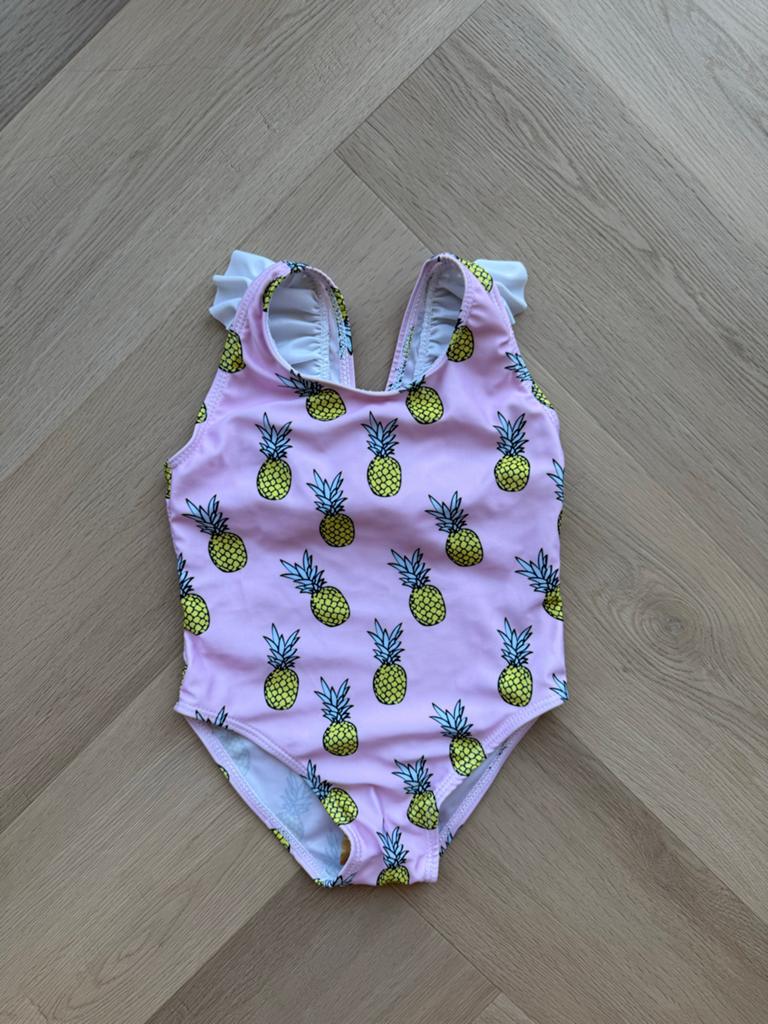 Roze badpak met ananasprint en strik - Maat 80, Kinderen en Baby's, Babykleding | Baby-zwemkleding, Meisje, Badpak, Nieuw, Ophalen of Verzenden
