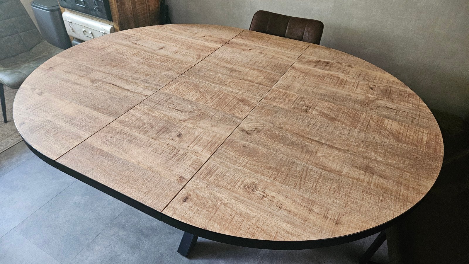 Uitschuifbare melamine eettafel 130/170 /metalen onderstel, Huis en Inrichting, Tafels | Eettafels, Ophalen, Gebruikt, 100 tot 150 cm