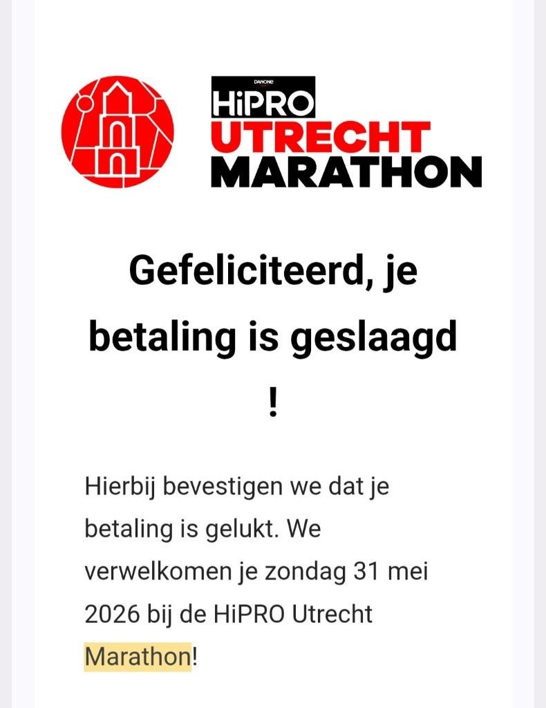 HIPRO Utrecht Marathon (42km) startbewijs, Overige merken, Overige typen, Nieuw, Ophalen of Verzenden