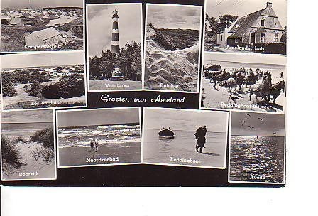 Ansichtkaart 	Ameland	10-luik, Verzenden, 1940 tot 1960, Gelopen, Waddeneilanden