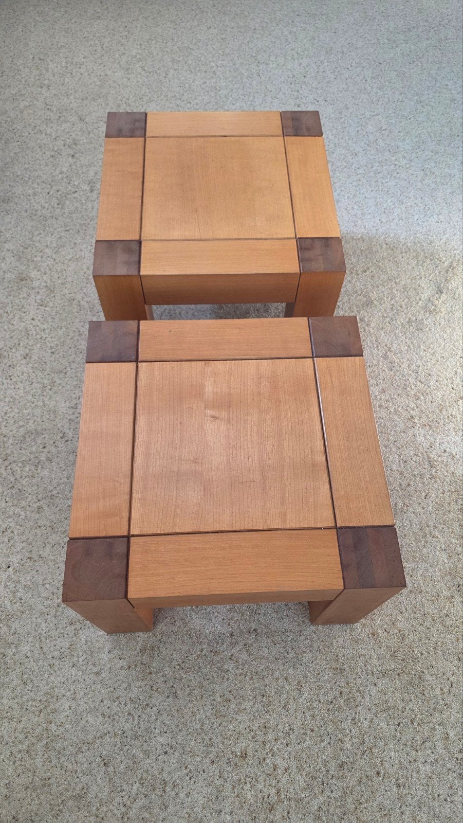 Set van 2 Kersen Houten Bijzettafels - 40x55x55 cm, Ophalen, Minder dan 45 cm, Gebruikt, Vierkant