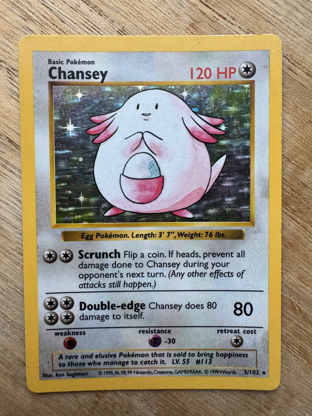 Shadowless Chansey 3/102 Holo Foil Base Set, Ophalen of Verzenden, Losse kaart, Foil