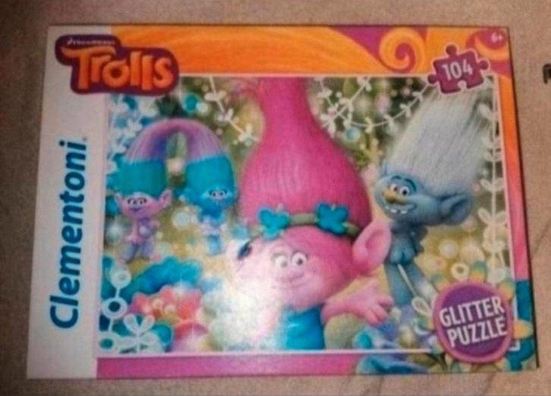 Clementoni Trolls Glitter Puzzel 104 stukjes, Ophalen of Verzenden