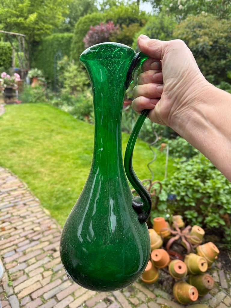 Groene vintage Royal Leerdam glas vaas, Ophalen of Verzenden