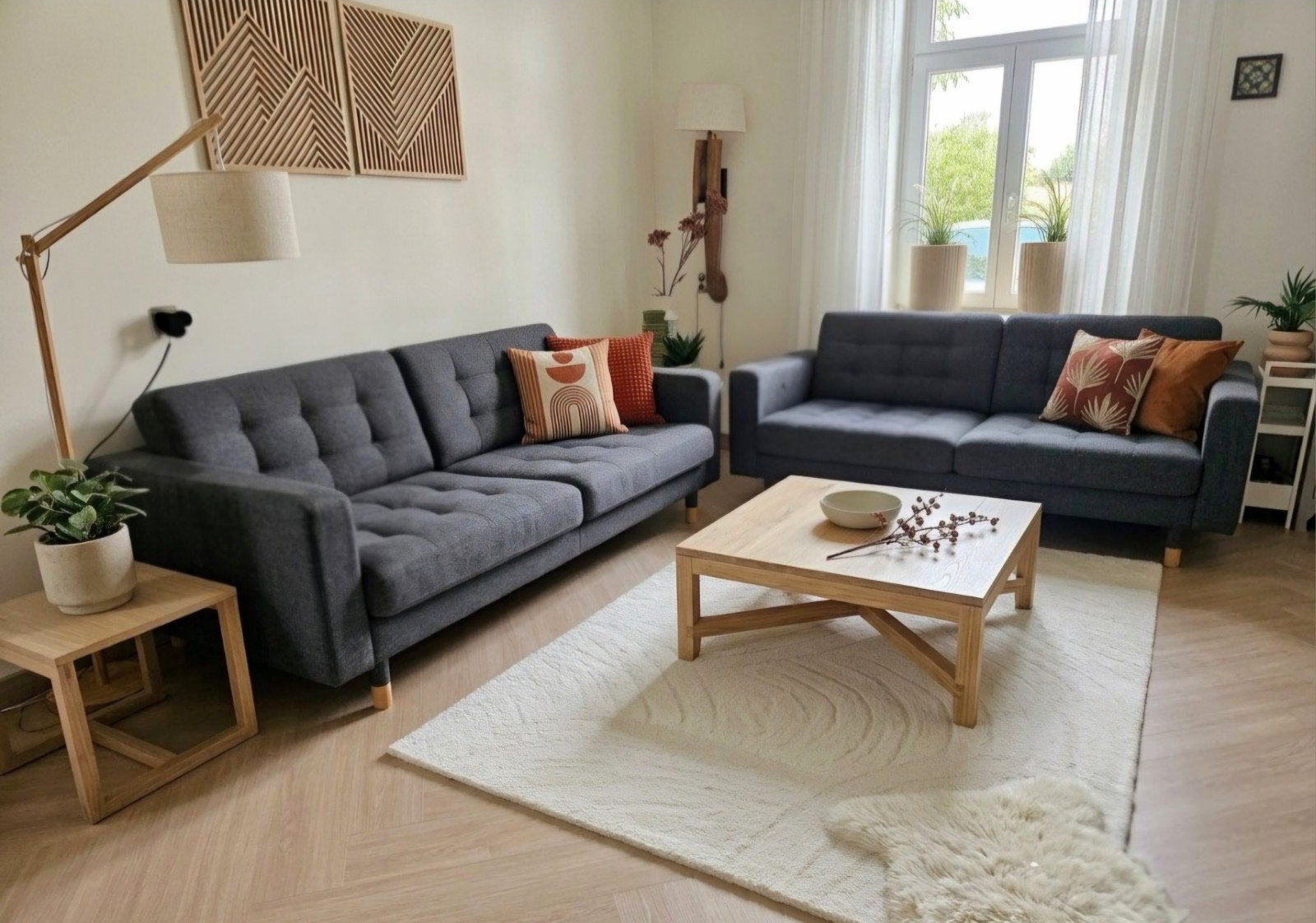 2x twee-zits Z.g.a.n LANDSKRONA, Gunnared - donkergrijs/hout, Ophalen, Zo goed als nieuw, Stof, Scandinavisch