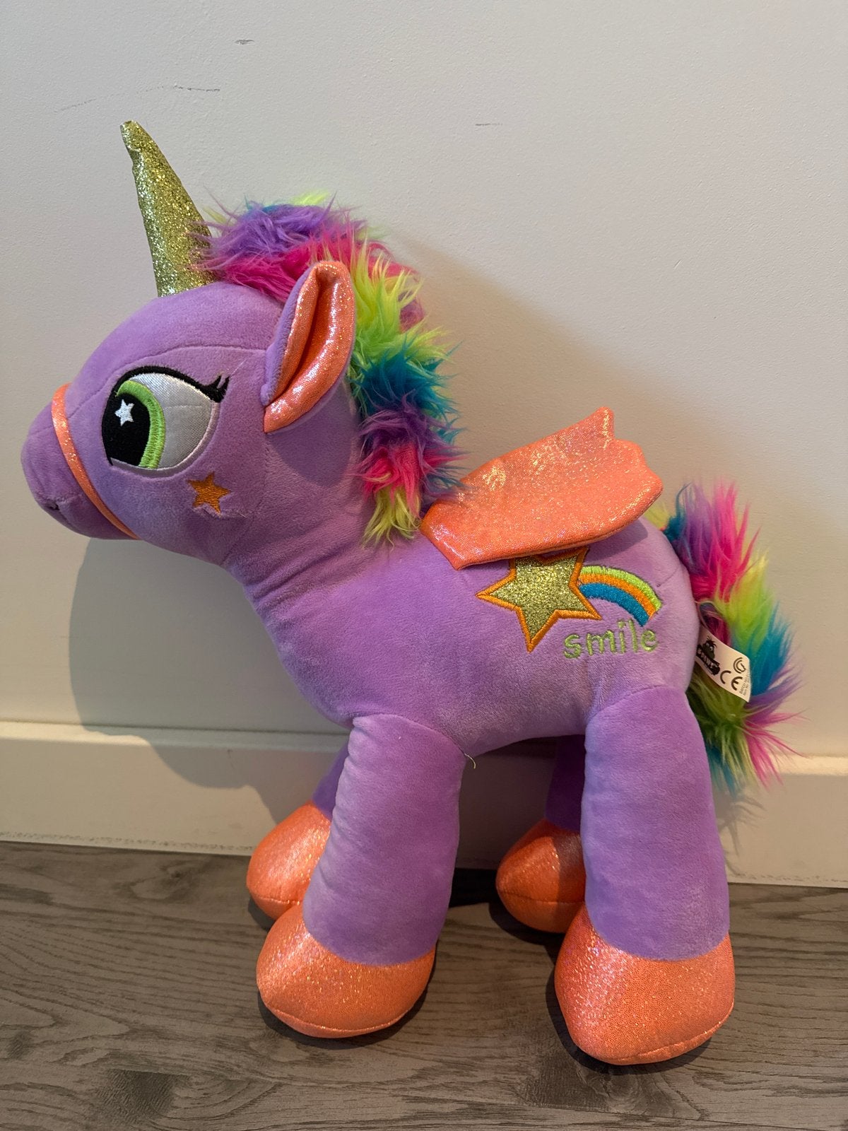 Grote paarse eenhoorn knuffel met regenboog manen - 50cm, Kinderen en Baby's, Speelgoed | Knuffels en Pluche, Eenhoorn, Zo goed als nieuw