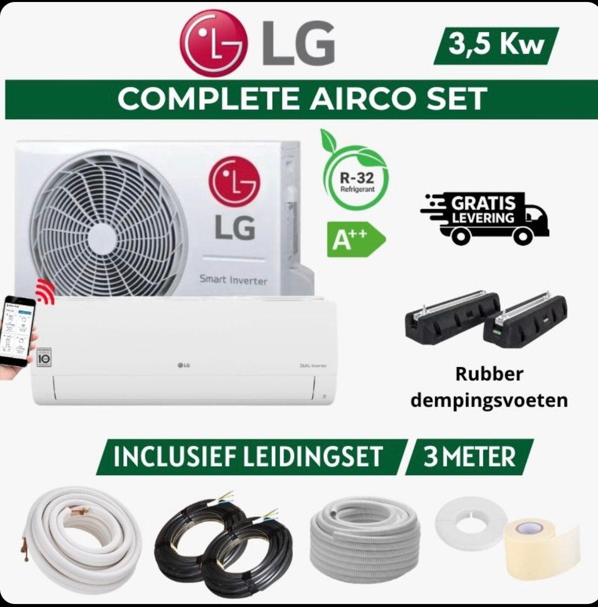 LG Airco 3,5 kW, Ophalen, Koelen en Ontvochtigen, Nieuw, 3 snelheden of meer