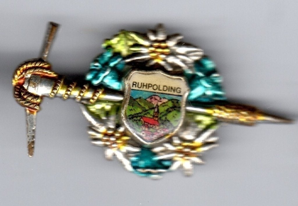 BROCHE RUHPOLDING KERK PIKHOUWEEL EDELWEISS ALPENBLOEM, Verzamelen, Ophalen of Verzenden, Gebruikt, Overige onderwerpen