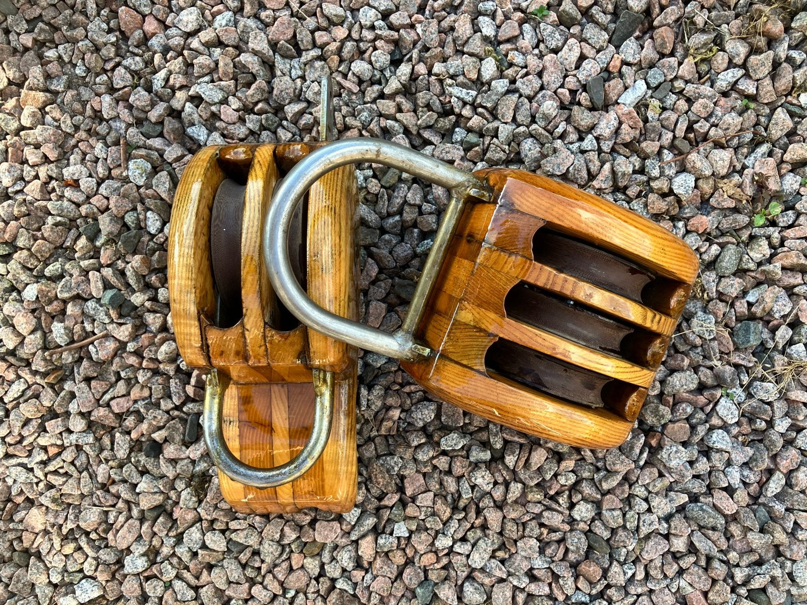 Houten grootschootblokken voor platbodem (set van 2), Watersport en Boten, Ophalen, Gebruikt, Lijn of Blok