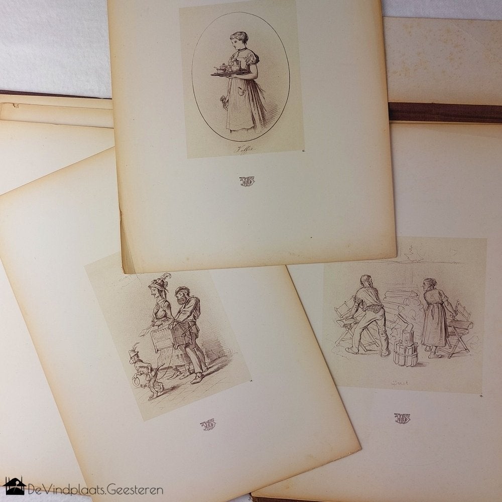 Bladen uit A. Hendschel’s schetsboek – ca 1885, Antiek en Kunst, Ophalen of Verzenden, Portret en Figuren, Lithografie