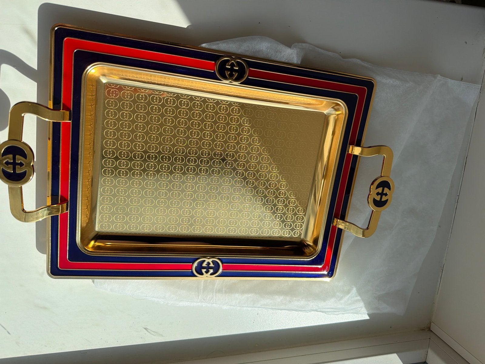 Luxe Goudkleurig Dienblad / Serveerplateau (Nieuw), Huis en Inrichting, Nieuw, Ophalen of Verzenden, Dienblad, Metaal