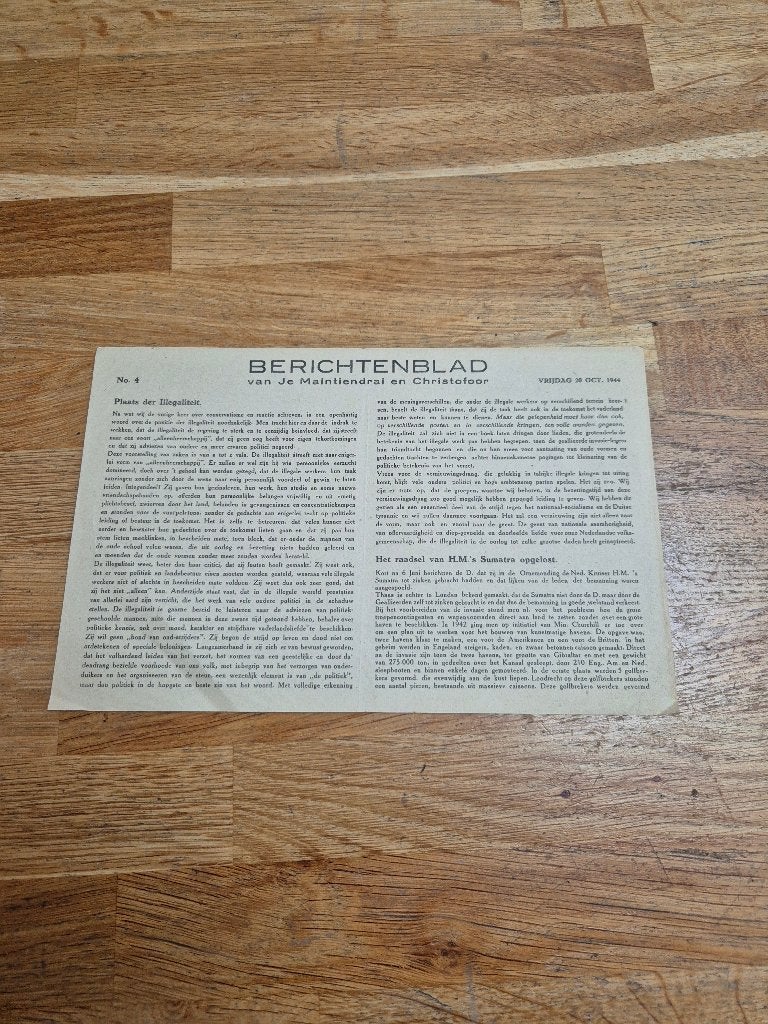 Illegale pers verzetskrant Je Maintiendrai Oktober 1944 (3), Ophalen of Verzenden, Nederland
