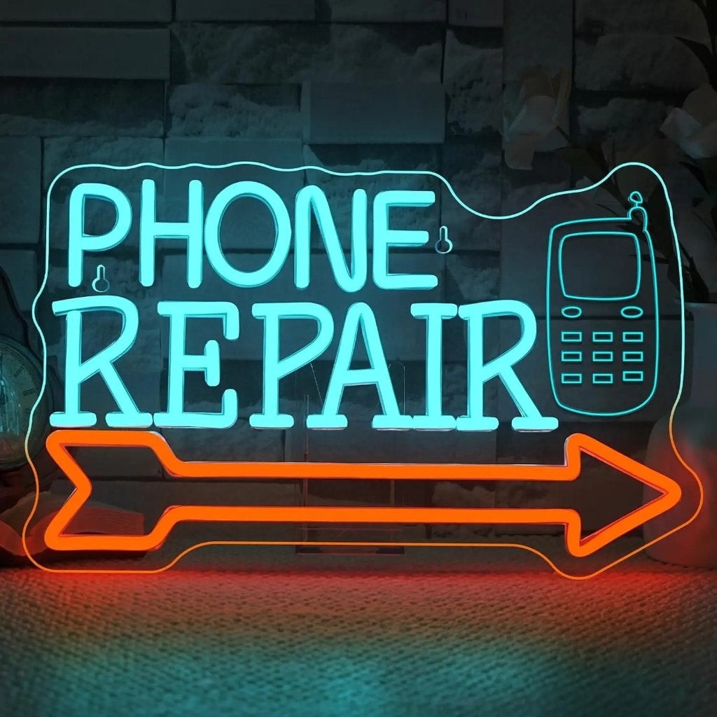 LED lamp neon stijl Phone Repair met pijl (37x23cm), Ophalen of Verzenden, Nieuw, Reclamebord