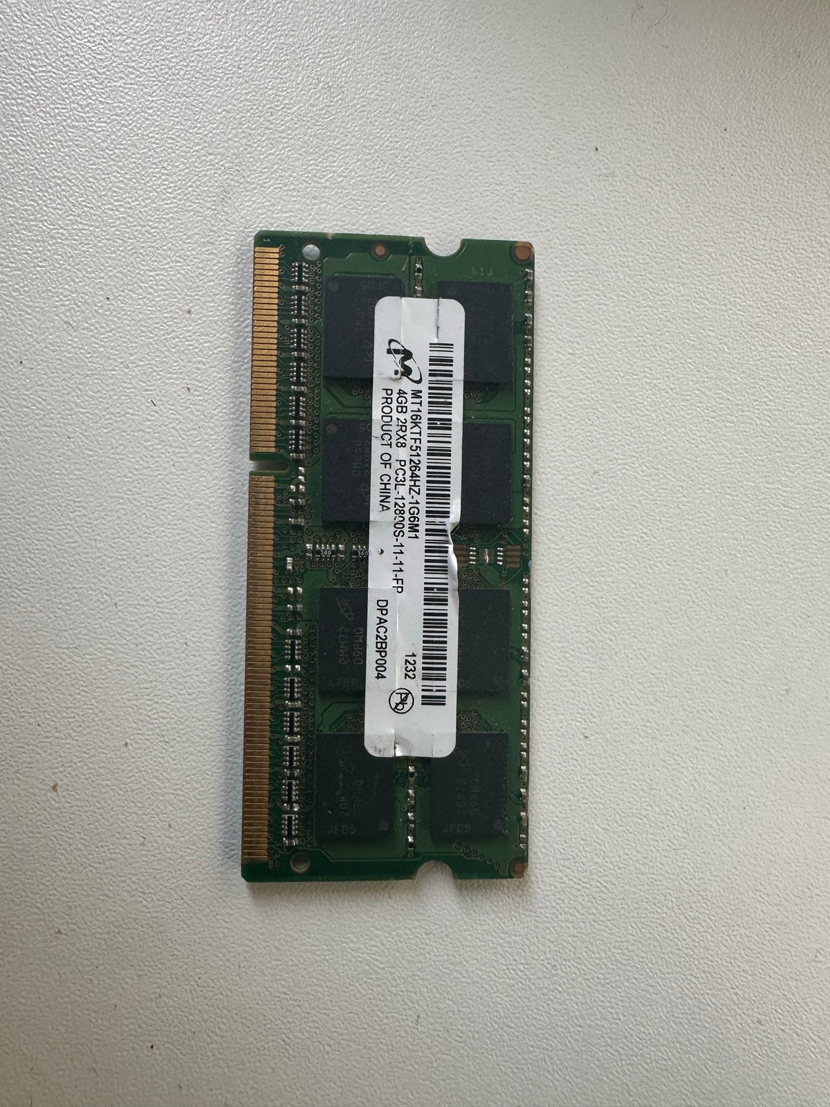 Micron 4GB DDR3L 12800S RAM Geheugen voor Laptop, Computers en Software, RAM geheugen, Gebruikt, DDR3, Ophalen of Verzenden, Laptop
