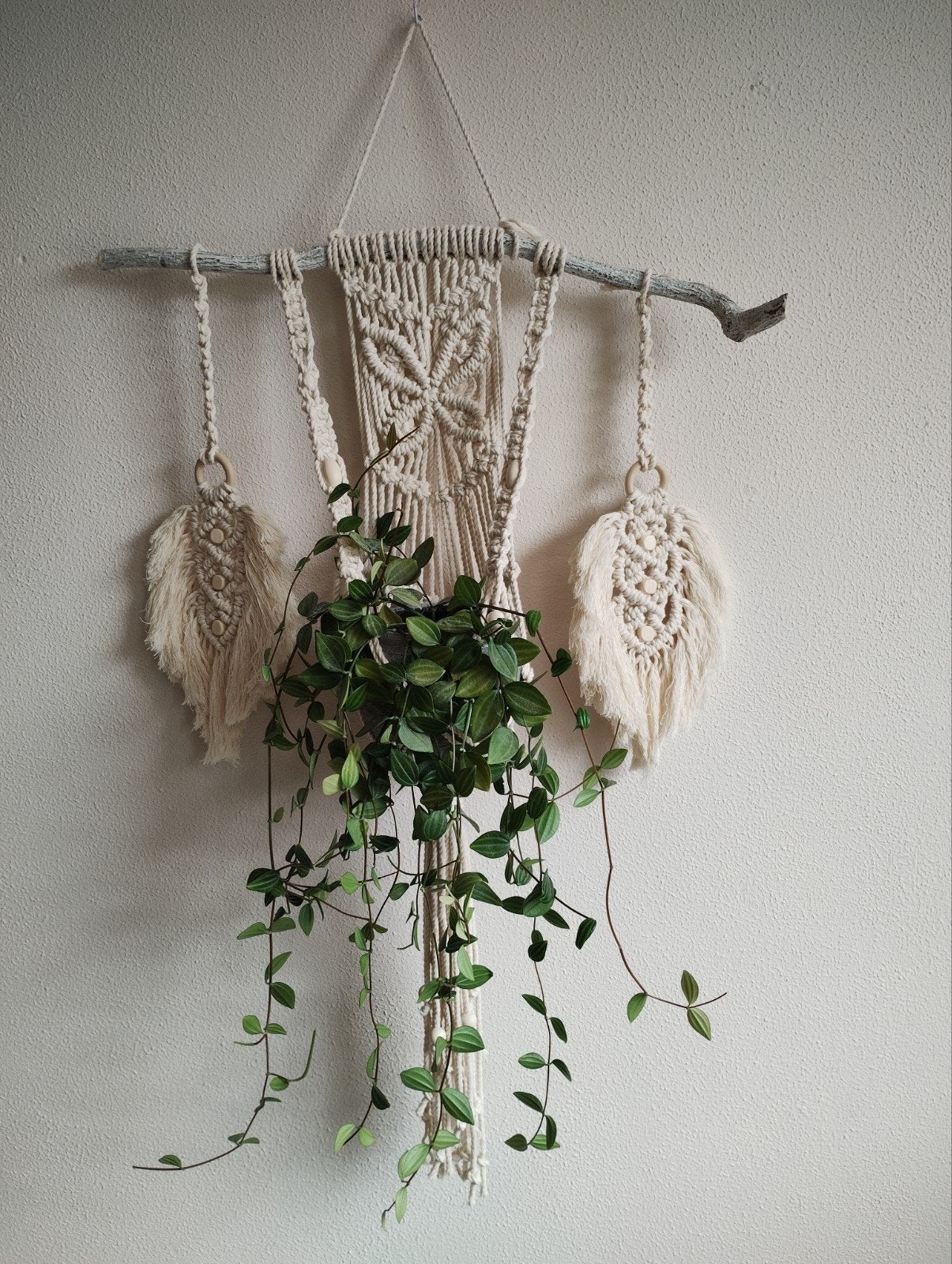 Macramé plantenhanger met veren. Sisters Forever., Ophalen of Verzenden, Nieuw