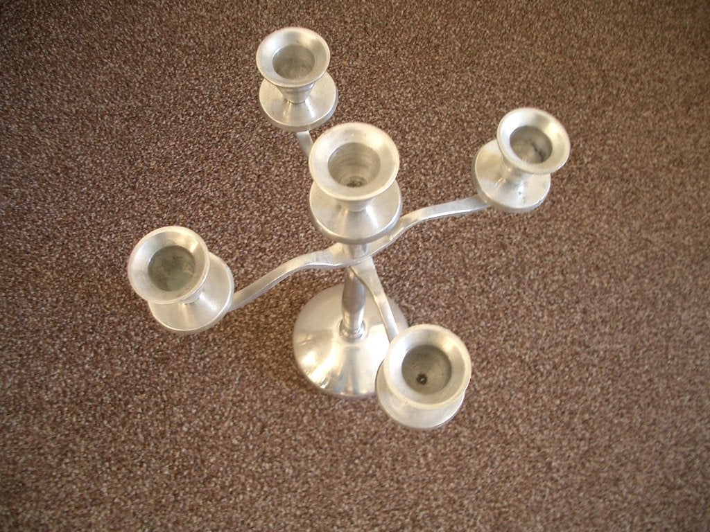 kandelaar kaars aluminium sfeer woonkamer diner decoratie, Overige merken, Ophalen of Verzenden, Zo goed als nieuw, 28 cm