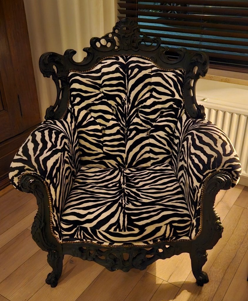 Barok stoel met zebraprint, Zwart, Ophalen of Verzenden, Zo goed als nieuw, Stof