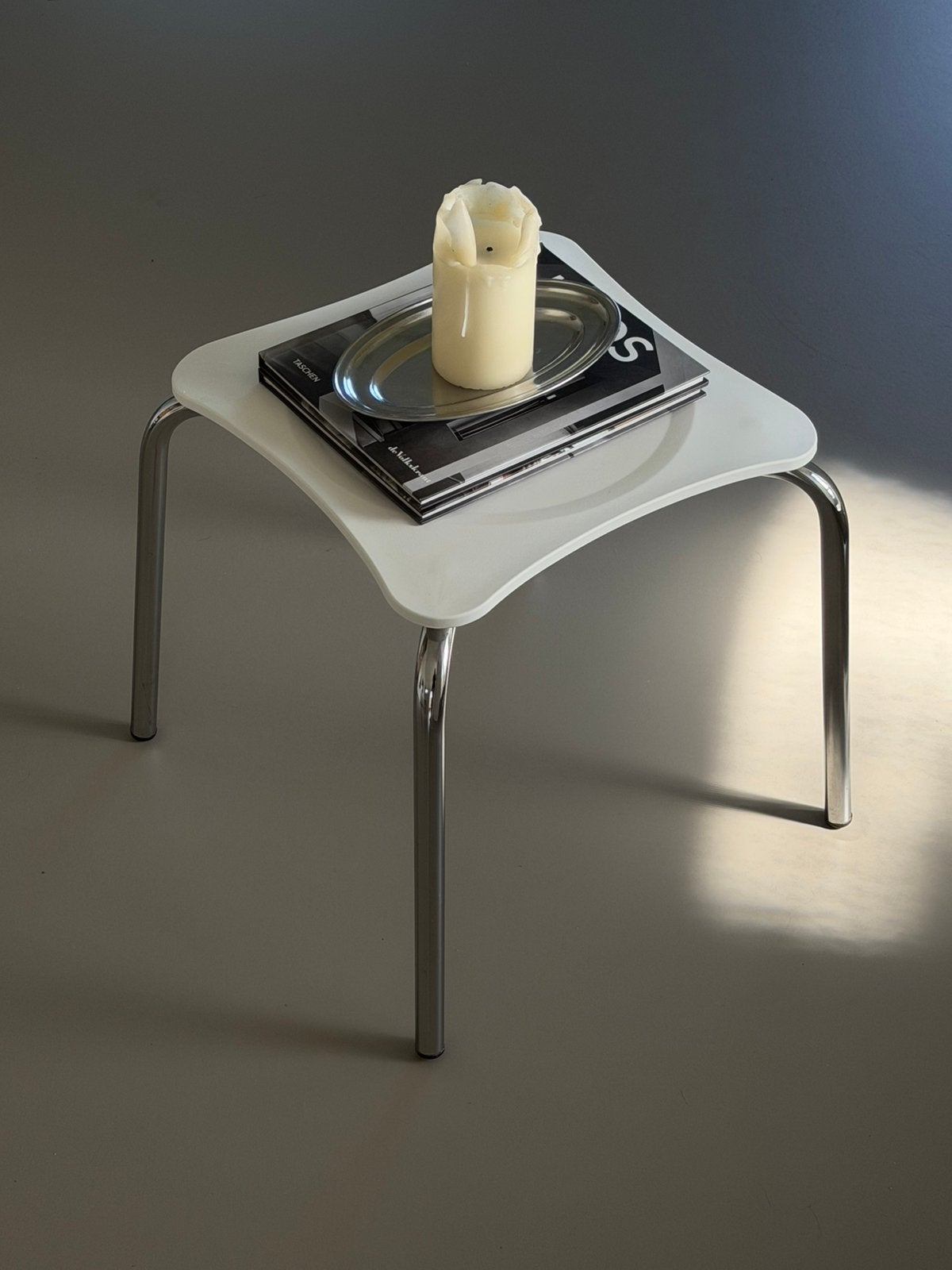 Vintage Ikea Hugo kruk bijzettafel plastic chroom design, Ophalen of Verzenden, Gebruikt, IJzer