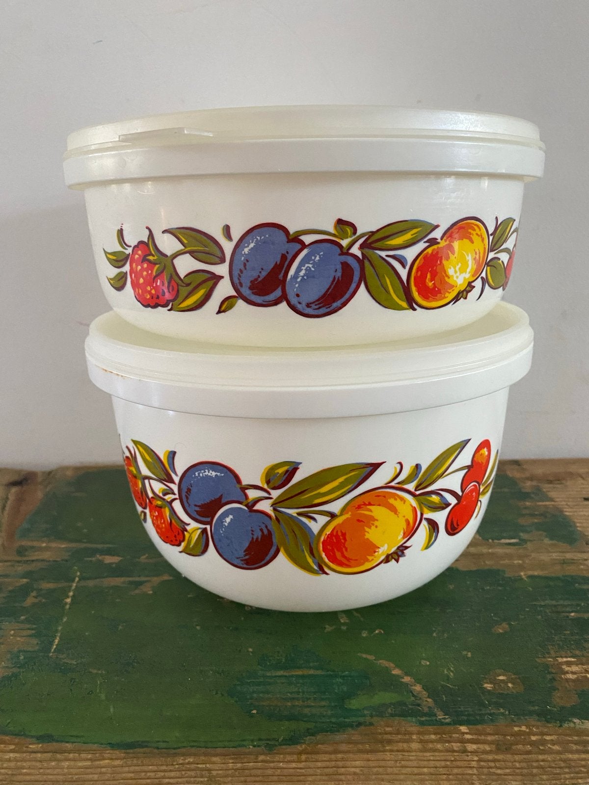 Vintage Emsa plastic schalen met fruitdecor - Set van 2, Kunststof, Ophalen of Verzenden, Meerkleurig, Overige merken