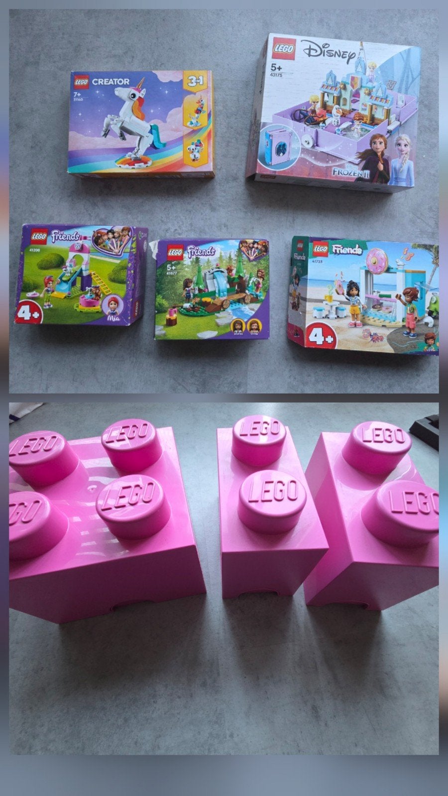 Lego 31140, 43175, 41723, 41677, 41396 & 3 opbergboxen, Ophalen of Verzenden, Zo goed als nieuw